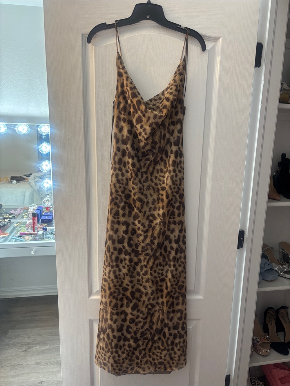 Zara Leopard-Print Slip Midi Dress in Brown